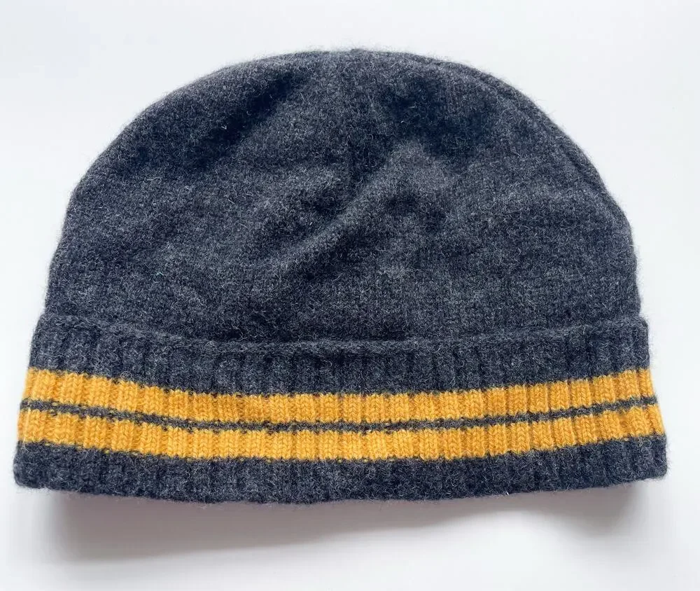 Men's Duluth Charcoal and Yellow Lambswool Winter Beanie Hat Size XL/2XL
